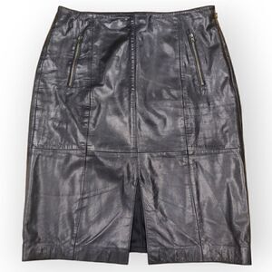 Halogen black genuine leather classic pencil sexy skirt size 6
